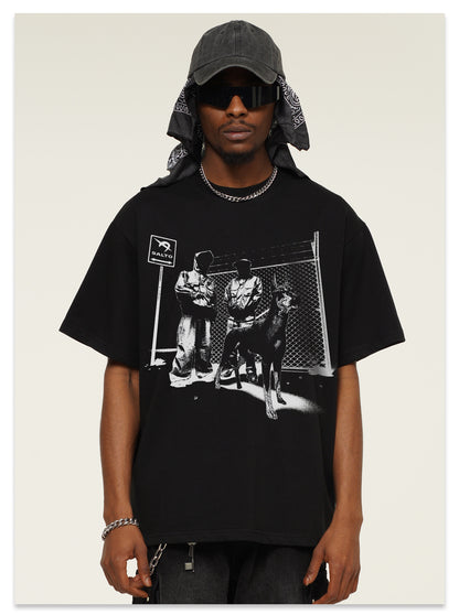 G.Z邁阿密南岸𝔾𝕣𝕠𝕦𝕟𝕕ℤ𝕖𝕣𝕠®✥南裝大佬✥ 美式嘻哈水洗重磅數男女中性杜賓犬短袖上衣T-Shirt(亞洲版型)