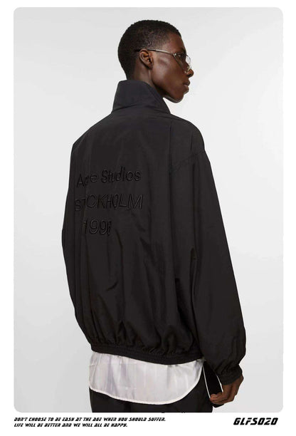 𝔾𝕣𝕠𝕦𝕟𝕕ℤ𝕖𝕣𝕠®2026年秋冬款復古防風立領刺繡雙層寬鬆夾克外套