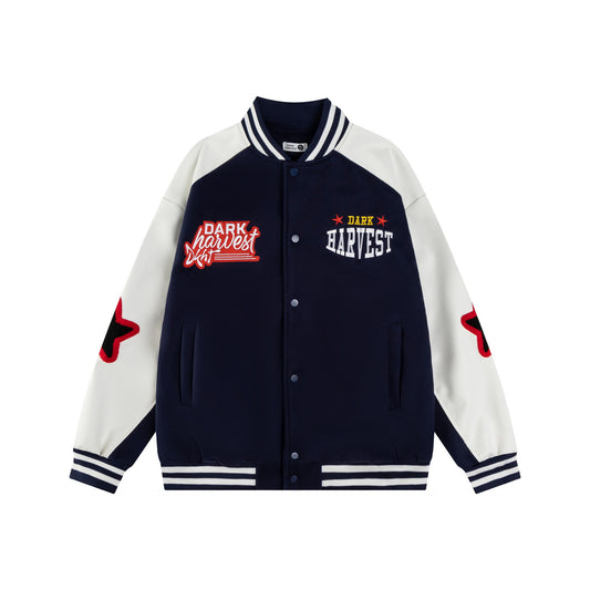 𝔾𝕣𝕠𝕦𝕟𝕕ℤ𝕖𝕣𝕠®2026年秋冬款復古PU皮革拼接星星棒球夾克外套(限量)