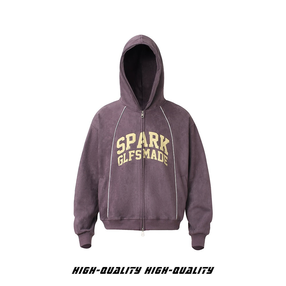 𝔾𝕣𝕠𝕦𝕟𝕕ℤ𝕖𝕣𝕠®2026年秋冬新款油漆字母麂皮絨連帽拉鍊長袖外套