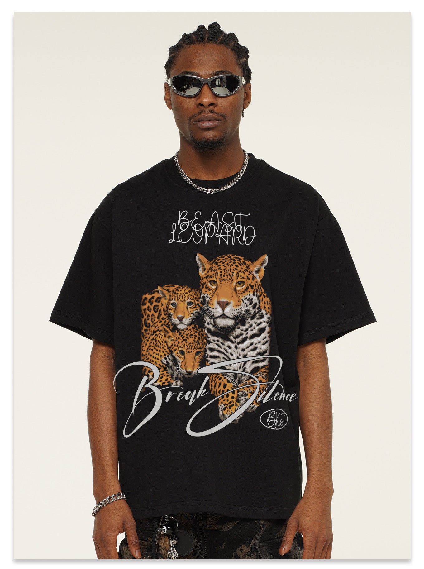 G.Z邁阿密南岸𝔾𝕣𝕠𝕦𝕟𝕕ℤ𝕖𝕣𝕠®✥南裝大佬✥ 美式嘻哈水洗重磅數男女中性油畫美洲豹短袖上衣T-Shirt(亞洲版型)