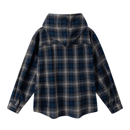 𝔾𝕣𝕠𝕦𝕟𝕕ℤ𝕖𝕣𝕠®2026年秋冬款復古新款格紋手繪卡通連帽長袖夾克襯衫
