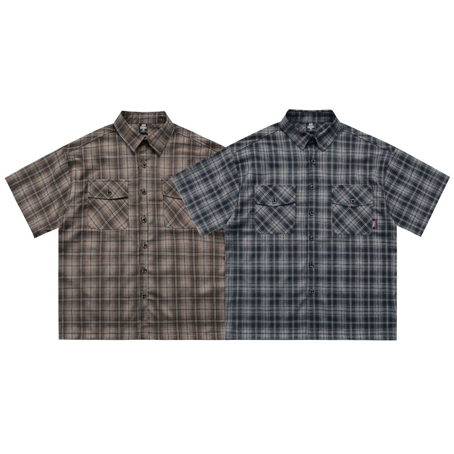 𝔾𝕣𝕠𝕦𝕟𝕕ℤ𝕖𝕣𝕠🎭♠墨西哥♠匪幫⚂2025年⚅美式嘻哈寬鬆刺繡翻花格紋短袖襯衫