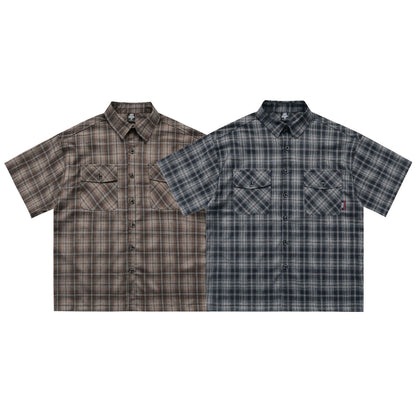 𝔾𝕣𝕠𝕦𝕟𝕕ℤ𝕖𝕣𝕠🎭♠墨西哥♠匪幫⚂2025年⚅美式嘻哈寬鬆刺繡翻花格紋短袖襯衫