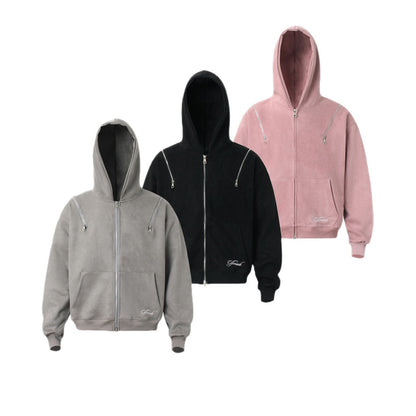 𝔾𝕣𝕠𝕦𝕟𝕕ℤ𝕖𝕣𝕠®2026年秋冬款簡約嘻哈電繡字母連帽長袖外套夾克