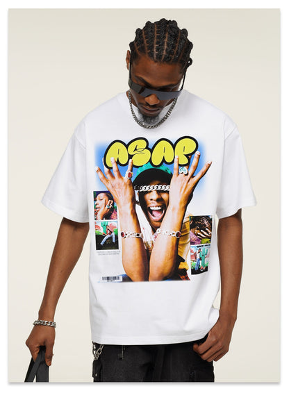 G.Z邁阿密南岸𝔾𝕣𝕠𝕦𝕟𝕕ℤ𝕖𝕣𝕠®✥南裝大佬✥ 美式嘻哈水洗重磅數男女中性AsapRocky短袖上衣T-Shirt(亞洲版型)