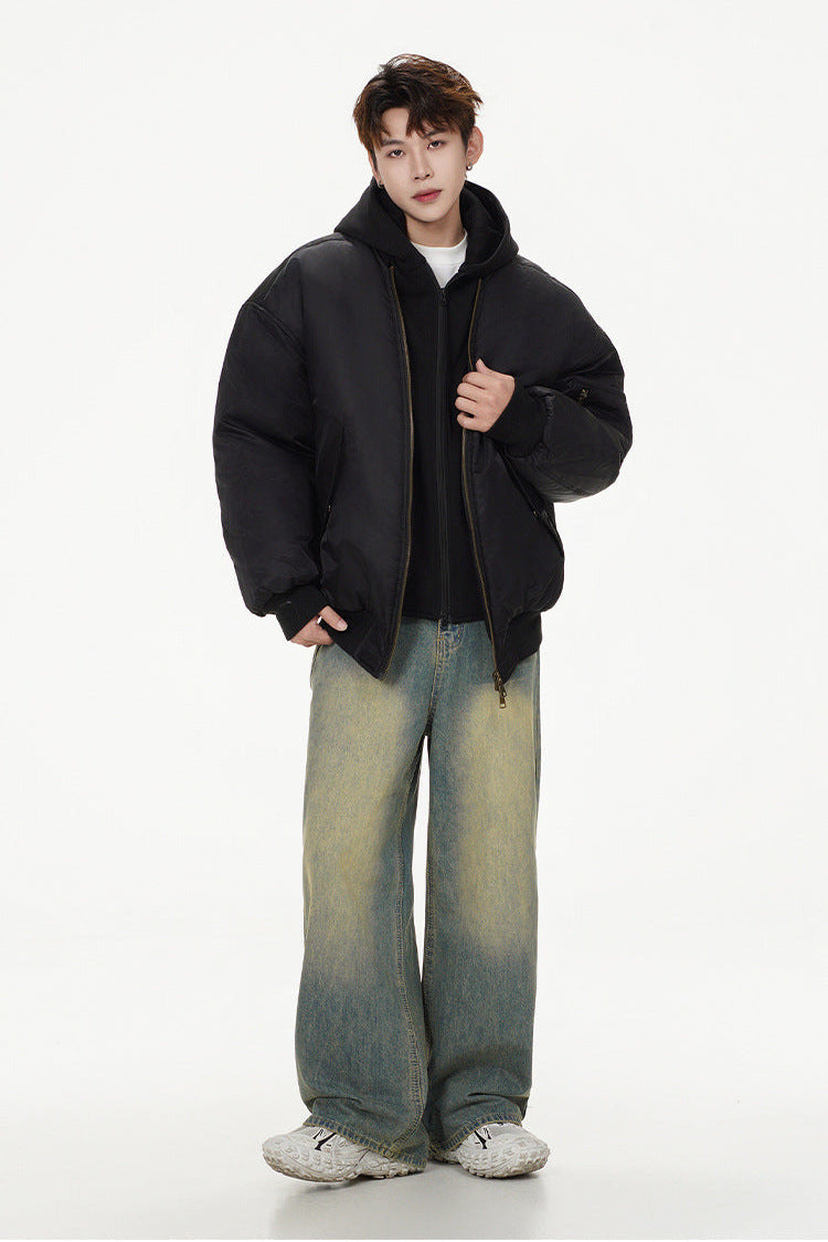 𝔾𝕣𝕠𝕦𝕟𝕕ℤ𝕖𝕣𝕠®2026年秋冬款經典復古假兩件式寬鬆連帽防風保暖飛行夾克外套(限量)