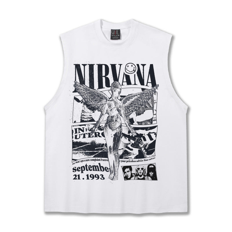 G.Z邁阿密南岸𝔾𝕣𝕠𝕦𝕟𝕕ℤ𝕖𝕣𝕠®✥南裝大佬✥ 美式嘻哈水洗重磅數男女中性NIRVANA坎肩背心亞洲版型)