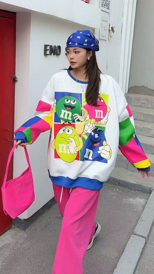 🄶🅁🄾🅄🄽🄳♾🅉🄴🅁🄾25-26SS♾無性別穿搭OverSize美式新款彩虹拚格卡通大學上衣T-SHIRT(現貨)