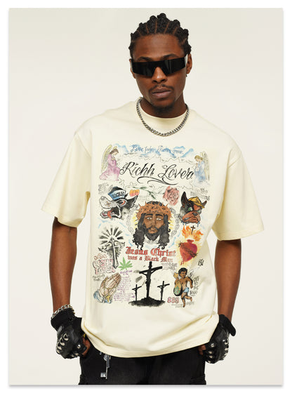 G.Z邁阿密南岸𝔾𝕣𝕠𝕦𝕟𝕕ℤ𝕖𝕣𝕠®✥南裝大佬✥ 美式嘻哈水洗重磅數男女中性手繪塗鴉短袖上衣T-Shirt(亞洲版型)