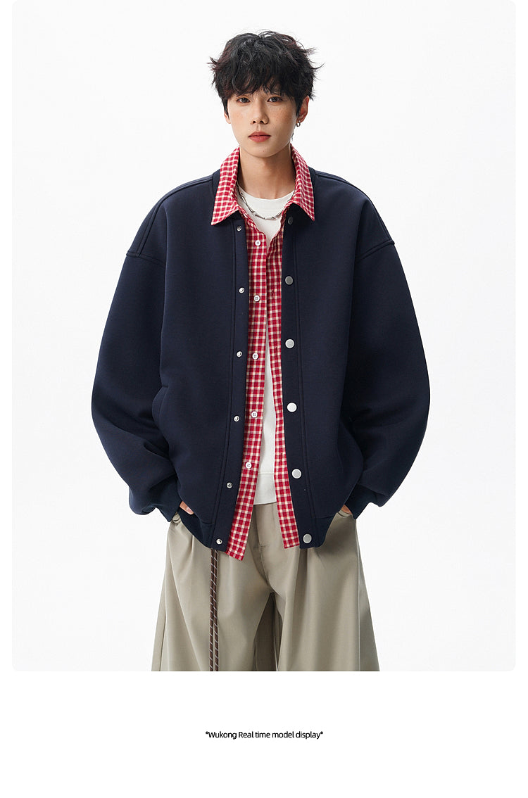 𝔾𝕣𝕠𝕦𝕟𝕕ℤ𝕖𝕣𝕠®2026年秋冬款復古假兩件式立領百搭棒球夾克外套