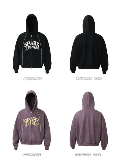 𝔾𝕣𝕠𝕦𝕟𝕕ℤ𝕖𝕣𝕠®2026年秋冬新款油漆字母麂皮絨連帽拉鍊長袖外套