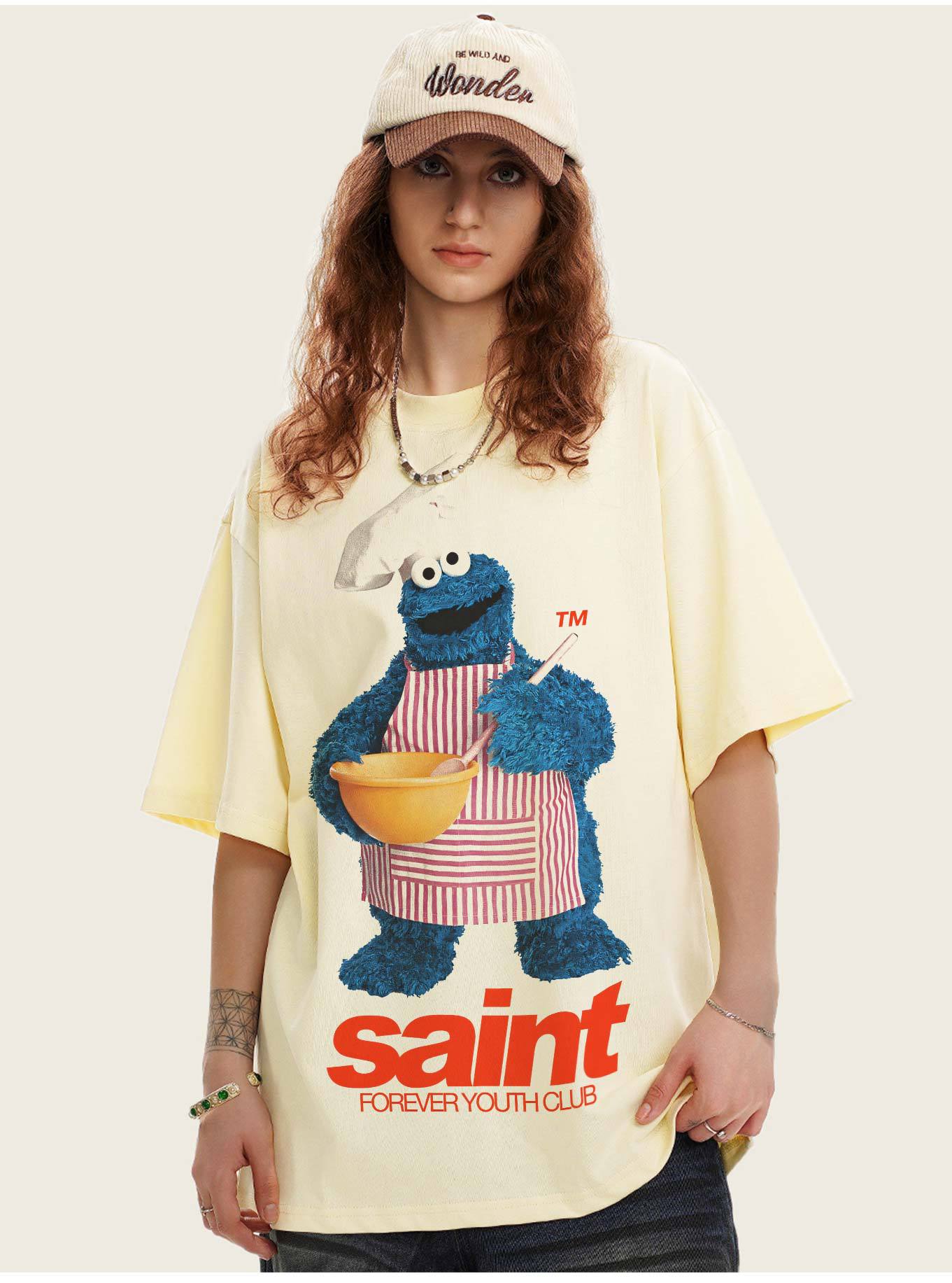 G.Z邁阿密南岸𝔾𝕣𝕠𝕦𝕟𝕕ℤ𝕖𝕣𝕠®✥南裝大佬✥ 美式嘻哈水洗重磅數男女中性餅乾怪獸T-Shirt短袖上衣(亞洲版型)