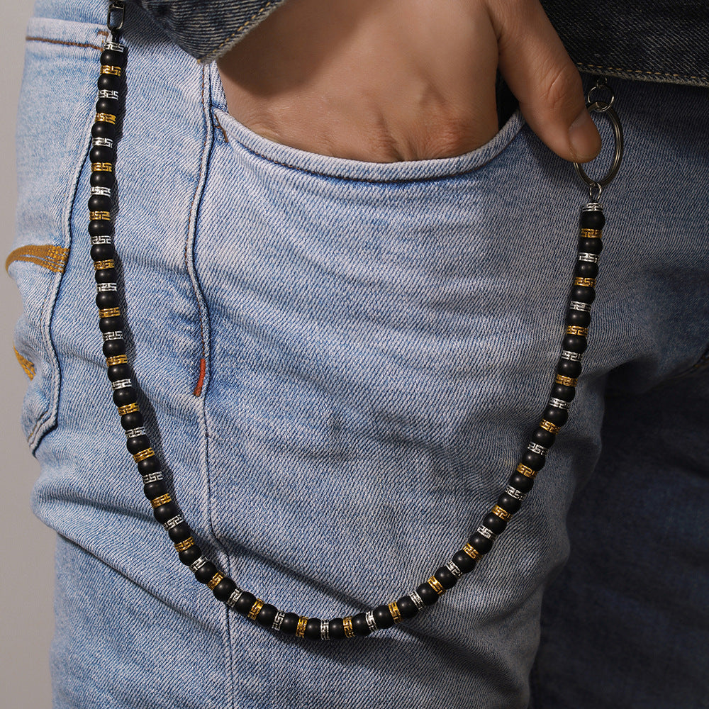 Flexing精品✥𝔾𝕣𝕠𝕦𝕟𝕕ℤ𝕖𝕣𝕠®✥歐美嘻哈設計感黑磨砂石個性褲腰鏈