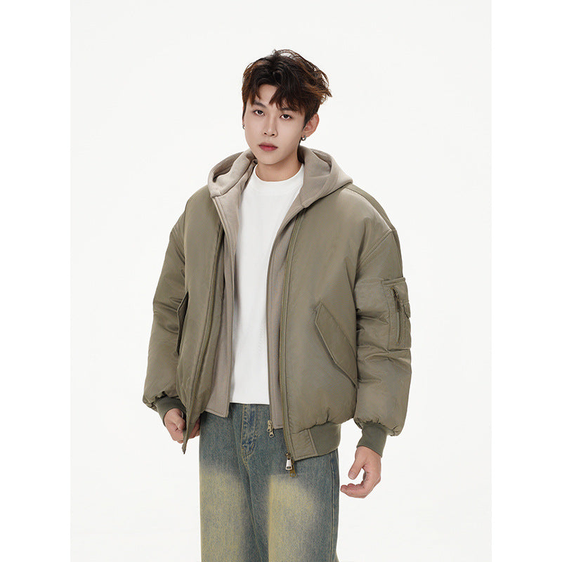 𝔾𝕣𝕠𝕦𝕟𝕕ℤ𝕖𝕣𝕠®2026年秋冬款經典復古假兩件式寬鬆連帽防風保暖飛行夾克外套(限量)