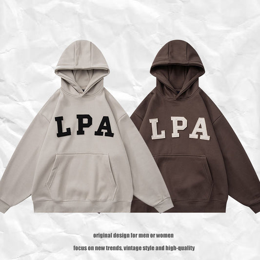 𝔾𝕣𝕠𝕦𝕟𝕕ℤ𝕖𝕣𝕠®2026年秋冬款復古新款厚磅數貼布字母連帽長袖T-shrit 3色