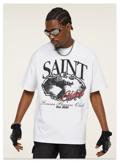 G.Z邁阿密南岸𝔾𝕣𝕠𝕦𝕟𝕕ℤ𝕖𝕣𝕠®✥南裝大佬✥ 美式嘻哈水洗重磅數男女中性Saint短袖上衣T-Shirt(亞洲版型)