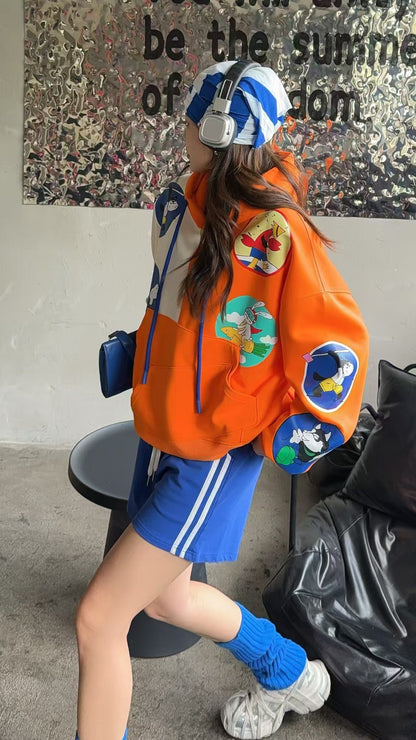 🄶🅁🄾🅄🄽🄳♾🅉🄴🅁🄾25-26SS♾無性別穿搭OverSize美式新款雙色卡通連帽長袖上衣T-SHIRT(現貨優惠)