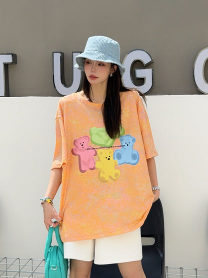 🄶🅁🄾🅄🄽🄳♾🅉🄴🅁🄾2025SS♾無性別穿搭OverSize夏季新款美式中性小熊軟糖落肩短袖T-SHIRT(現貨)
