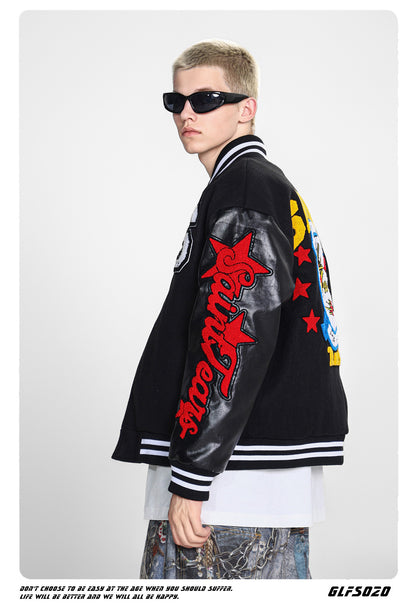 𝔾𝕣𝕠𝕦𝕟𝕕ℤ𝕖𝕣𝕠®2026年秋冬新款美式嘻哈滿版刺繡PU皮革棒球外套