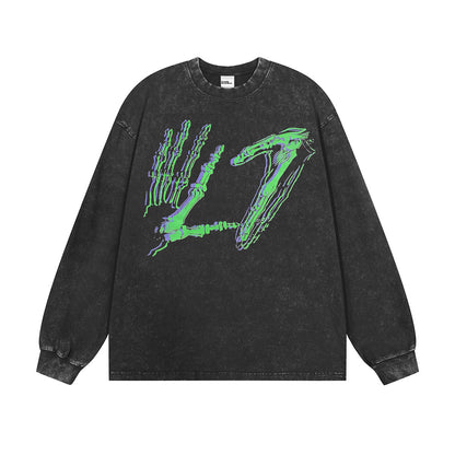 G.Z邁阿密南岸𝔾𝕣𝕠𝕦𝕟𝕕ℤ𝕖𝕣𝕠®✥南裝大佬✥ 美式嘻哈水280g骷髏手勢長袖上衣T-Shirt