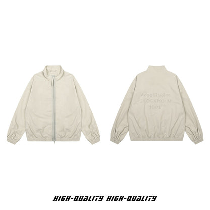 𝔾𝕣𝕠𝕦𝕟𝕕ℤ𝕖𝕣𝕠®2026年秋冬款復古防風立領刺繡雙層寬鬆夾克外套