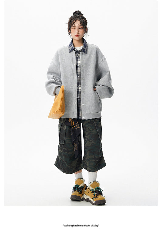 𝔾𝕣𝕠𝕦𝕟𝕕ℤ𝕖𝕣𝕠®2026年秋冬款復古假兩件式立領百搭棒球夾克外套