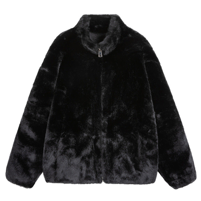 𝔾𝕣𝕠𝕦𝕟𝕕ℤ𝕖𝕣𝕠®2026年秋冬款復古嘻哈短毛絨立領男女中性保暖外套