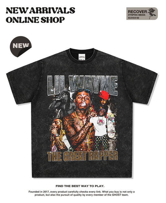 G.Z邁阿密南岸✥𝔾𝕣𝕠𝕦𝕟𝕕ℤ𝕖𝕣𝕠®✥2025年南裝大佬/美式嘻哈寬鬆重磅數LilWayne男女中性T-Shirt上衣