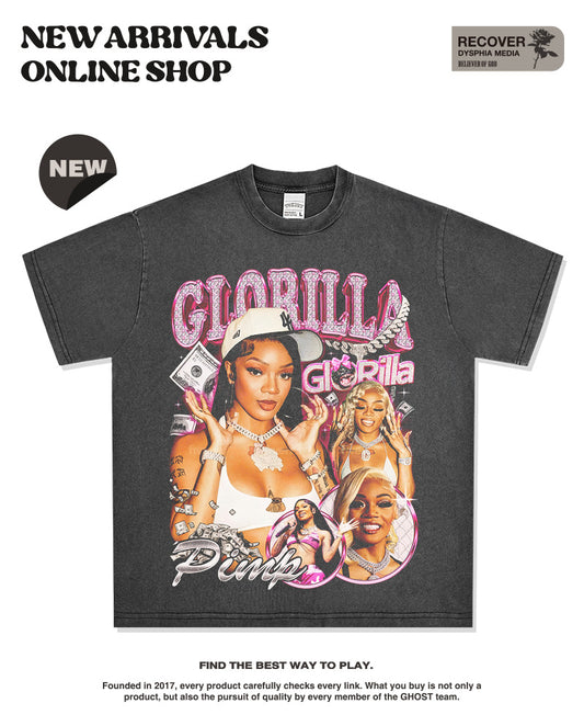 G.Z邁阿密南岸✥𝔾𝕣𝕠𝕦𝕟𝕕ℤ𝕖𝕣𝕠®✥2025年南裝大佬/美式嘻哈寬鬆重磅數GloRilla A款男女中性T-Shirt上衣