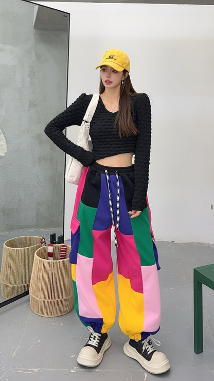 🄶🅁🄾🅄🄽🄳♾🅉🄴🅁🄾25-26SS♾無性別穿搭OverSize美式新款混搭拼色大口袋束口棉長褲