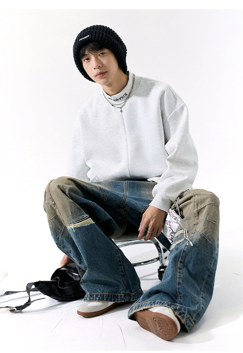 𝔾𝕣𝕠𝕦𝕟𝕕ℤ𝕖𝕣𝕠®2026年秋冬款復古刺繡字母中領半拉練圓領長袖T-SHIRT