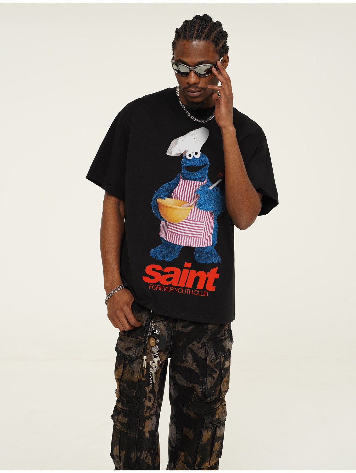 G.Z邁阿密南岸𝔾𝕣𝕠𝕦𝕟𝕕ℤ𝕖𝕣𝕠®✥南裝大佬✥ 美式嘻哈水洗重磅數男女中性餅乾怪獸T-Shirt短袖上衣(亞洲版型)