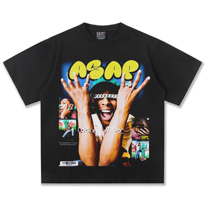 G.Z邁阿密南岸𝔾𝕣𝕠𝕦𝕟𝕕ℤ𝕖𝕣𝕠®✥南裝大佬✥ 美式嘻哈水洗重磅數男女中性AsapRocky短袖上衣T-Shirt(亞洲版型)