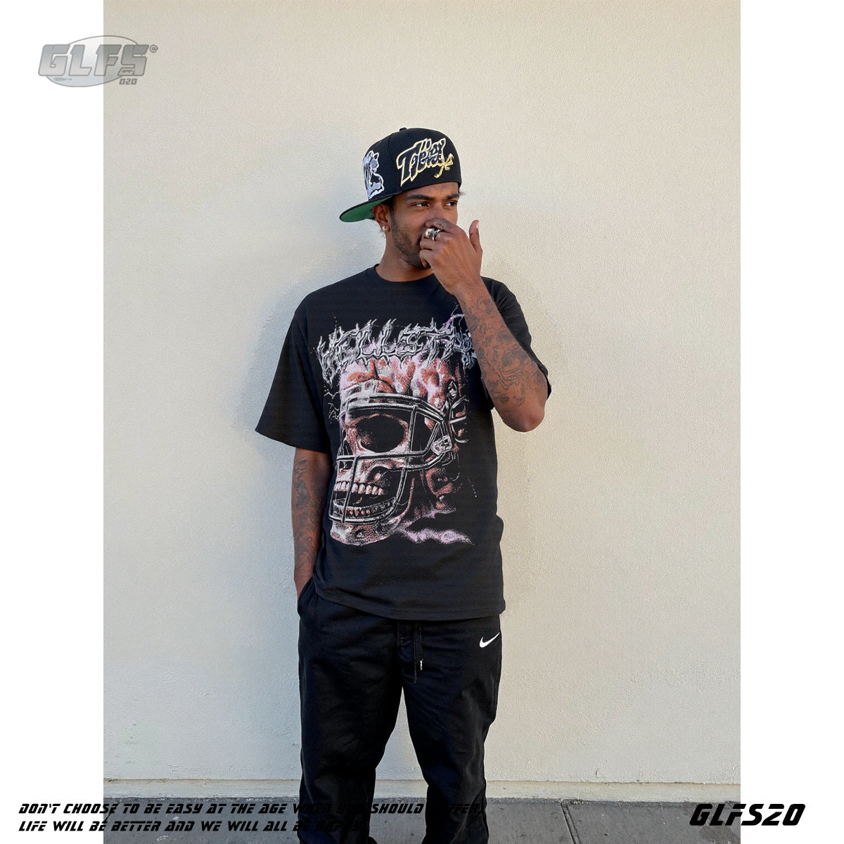 ☠𝔾𝕣𝕠𝕦𝕟𝕕ℤ𝕖𝕣𝕠®♛GZ嘻哈♛2025年SS-美式新款骷髏橄欖員短袖T-Shirt上衣