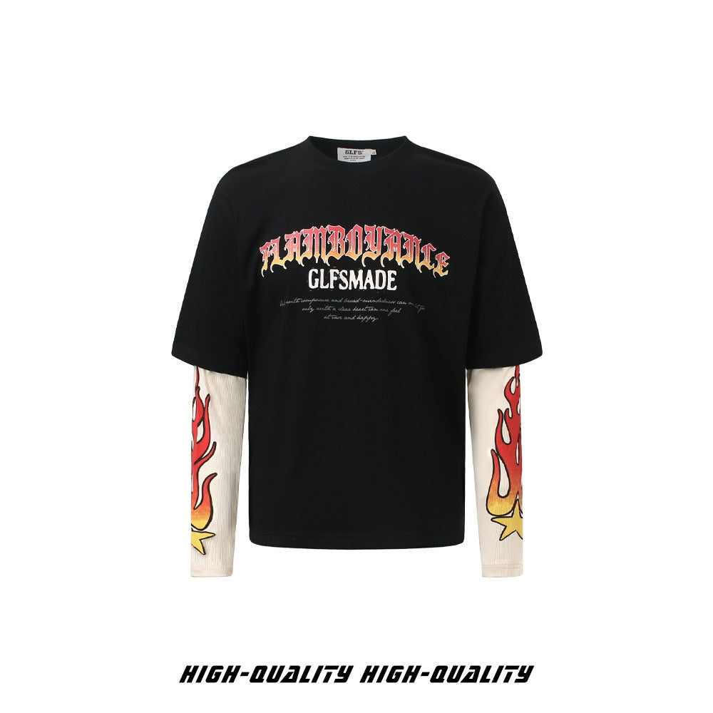 𝔾𝕣𝕠𝕦𝕟𝕕ℤ𝕖𝕣𝕠®2026年秋冬款復古火焰字母兩件式圓領長袖上衣T-SHIRT