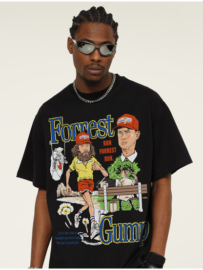 G.Z邁阿密南岸𝔾𝕣𝕠𝕦𝕟𝕕ℤ𝕖𝕣𝕠®✥南裝大佬✥ 美式嘻哈水洗重磅數男女中性奔跑吧阿甘短袖上衣T-Shirt(亞洲版型)