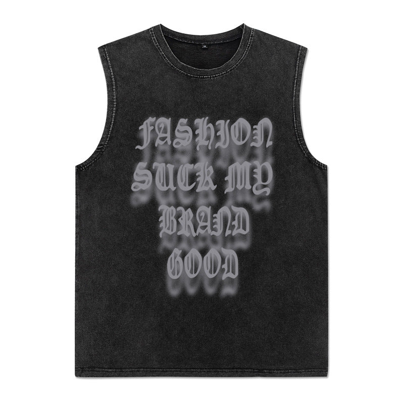 ♠ 𝔾𝕣𝕠𝕦𝕟𝕕ℤ𝕖𝕣𝕠♠美式風格夏日新款水洗厚磅數殘影哥德字母坎肩無袖背心