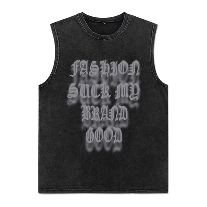 ♠ 𝔾𝕣𝕠𝕦𝕟𝕕ℤ𝕖𝕣𝕠♠美式風格夏日新款水洗厚磅數殘影哥德字母坎肩無袖背心