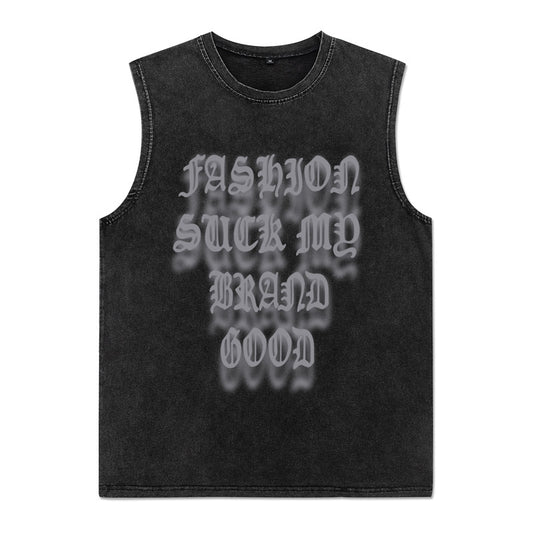 ♠ 𝔾𝕣𝕠𝕦𝕟𝕕ℤ𝕖𝕣𝕠♠美式風格夏日新款水洗厚磅數殘影哥德字母坎肩無袖背心