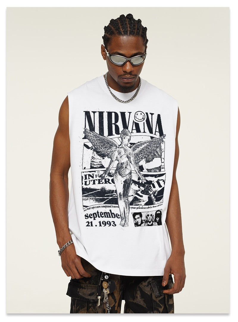 G.Z邁阿密南岸𝔾𝕣𝕠𝕦𝕟𝕕ℤ𝕖𝕣𝕠®✥南裝大佬✥ 美式嘻哈水洗重磅數男女中性NIRVANA坎肩背心亞洲版型)