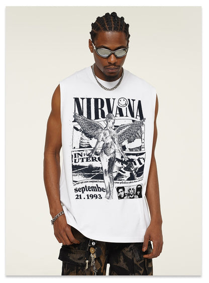 G.Z邁阿密南岸𝔾𝕣𝕠𝕦𝕟𝕕ℤ𝕖𝕣𝕠®✥南裝大佬✥ 美式嘻哈水洗重磅數男女中性NIRVANA坎肩背心亞洲版型)