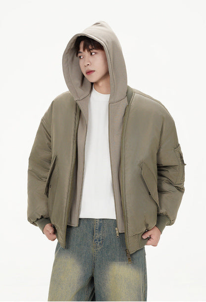 𝔾𝕣𝕠𝕦𝕟𝕕ℤ𝕖𝕣𝕠®2026年秋冬款經典復古假兩件式寬鬆連帽防風保暖飛行夾克外套(限量)