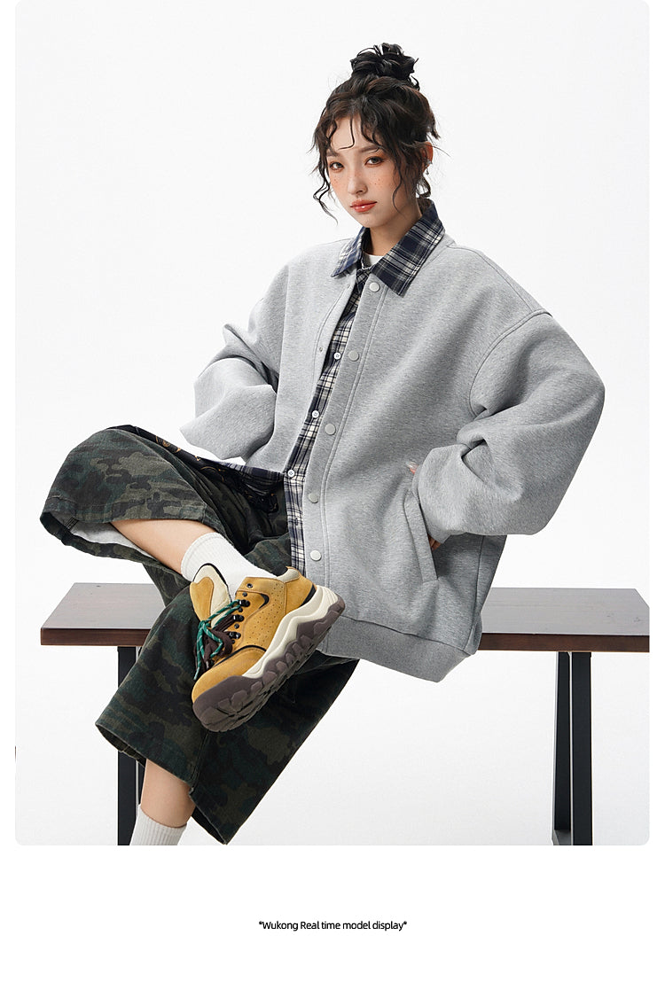 𝔾𝕣𝕠𝕦𝕟𝕕ℤ𝕖𝕣𝕠®2026年秋冬款復古假兩件式立領百搭棒球夾克外套