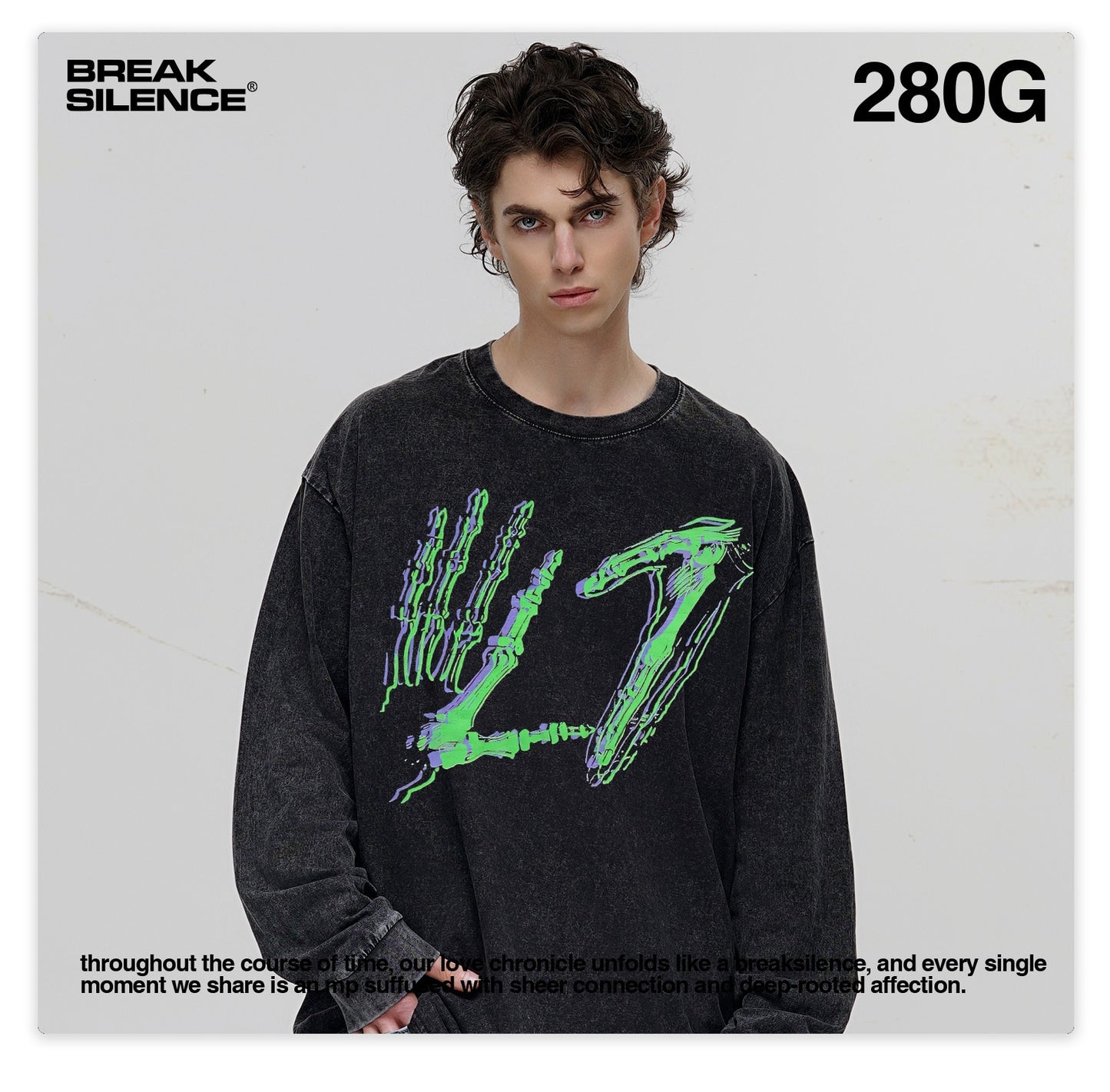 G.Z邁阿密南岸𝔾𝕣𝕠𝕦𝕟𝕕ℤ𝕖𝕣𝕠®✥南裝大佬✥ 美式嘻哈水280g骷髏手勢長袖上衣T-Shirt