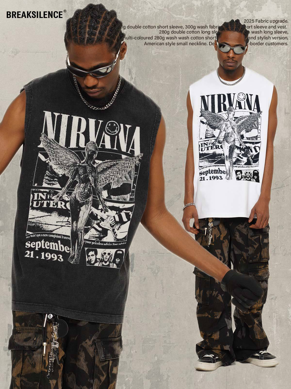 G.Z邁阿密南岸𝔾𝕣𝕠𝕦𝕟𝕕ℤ𝕖𝕣𝕠®✥南裝大佬✥ 美式嘻哈水洗重磅數男女中性NIRVANA坎肩背心亞洲版型)