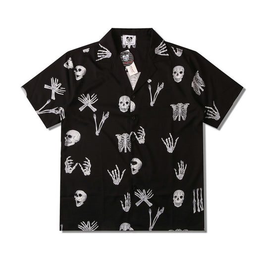 GZ LA West Bund 2023【✟Pure Love West Bund✟】3D digital skull print loose lapel short-sleeved shirt