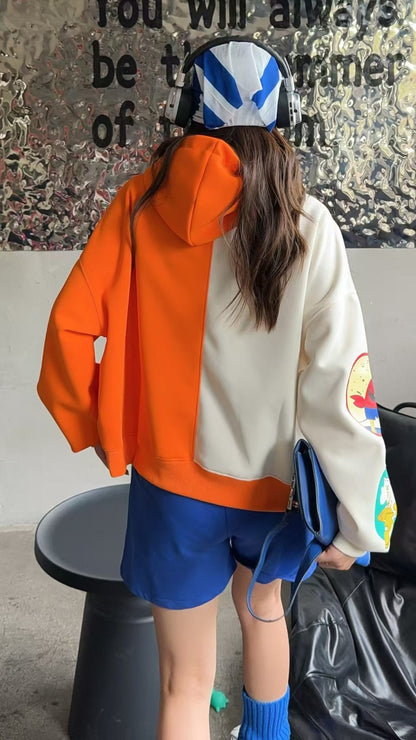 🄶🅁🄾🅄🄽🄳♾🅉🄴🅁🄾25-26SS♾無性別穿搭OverSize美式新款雙色卡通連帽長袖上衣T-SHIRT(現貨優惠)