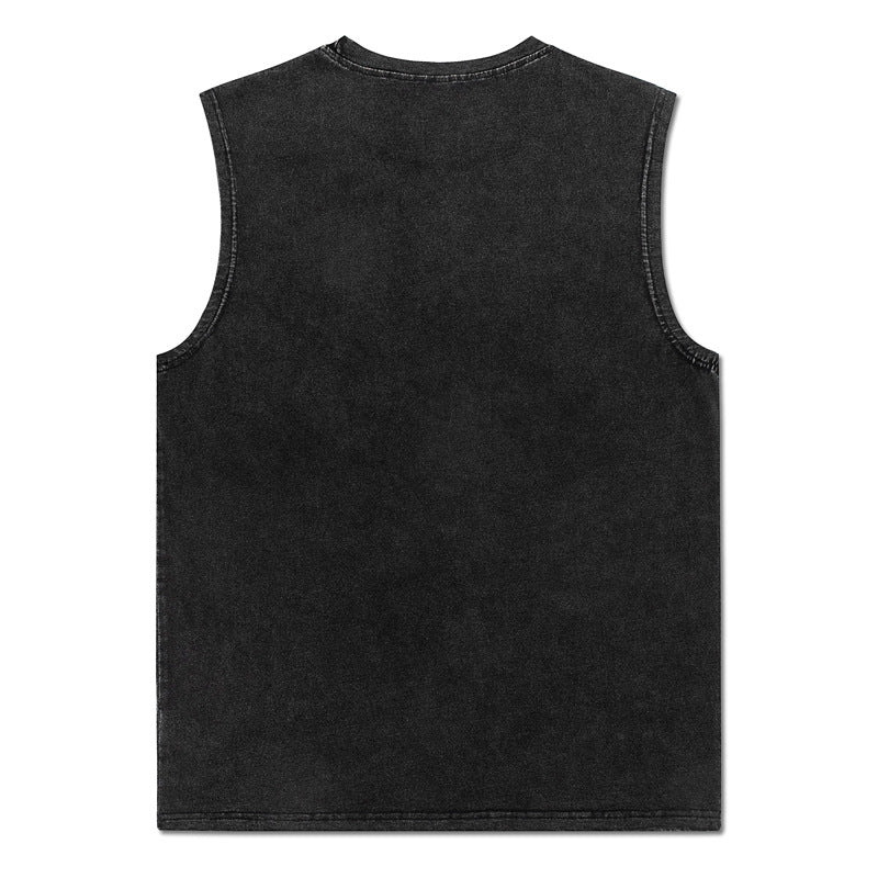 ♠ 𝔾𝕣𝕠𝕦𝕟𝕕ℤ𝕖𝕣𝕠♠美式風格夏日新款水洗厚磅數殘影哥德字母坎肩無袖背心