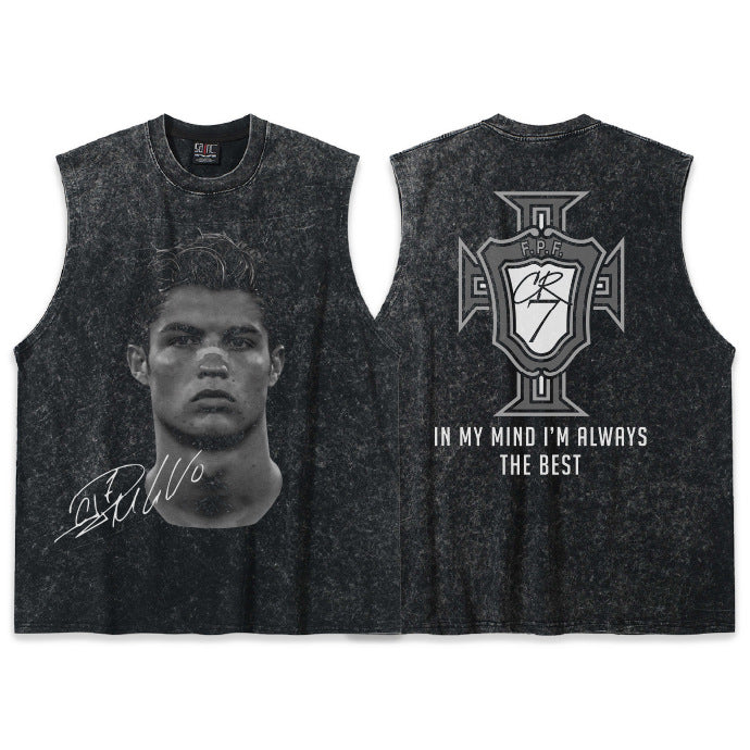 G.Z邁阿密南岸𝔾𝕣𝕠𝕦𝕟𝕕ℤ𝕖𝕣𝕠®✥南裝大佬✥ 美式嘻哈水洗重磅數男女中性C.羅納度坎肩背心亞洲版型)